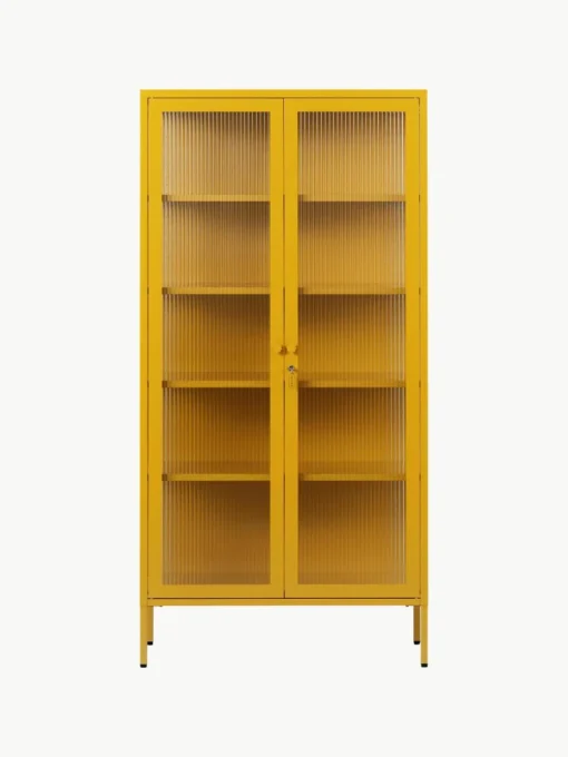 Metalen vitrinekast The Collector met geribbeld glas