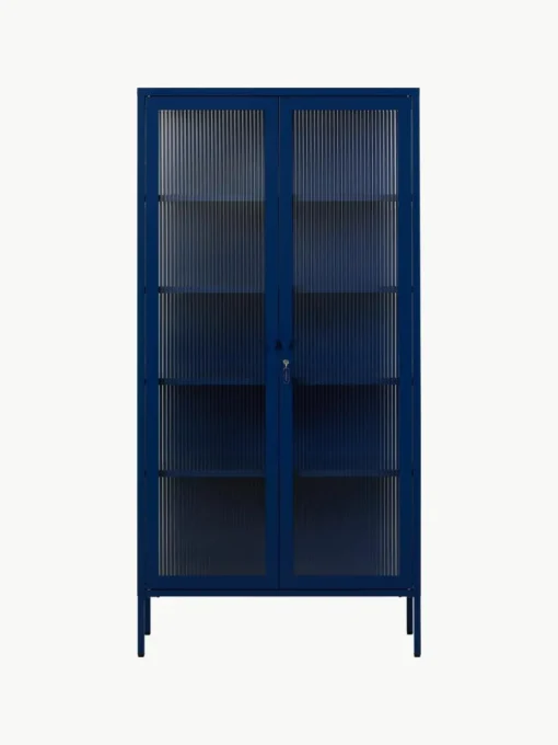 Metalen vitrinekast The Collector met geribbeld glas