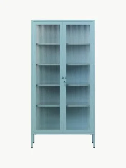 Metalen vitrinekast The Collector met geribbeld glas