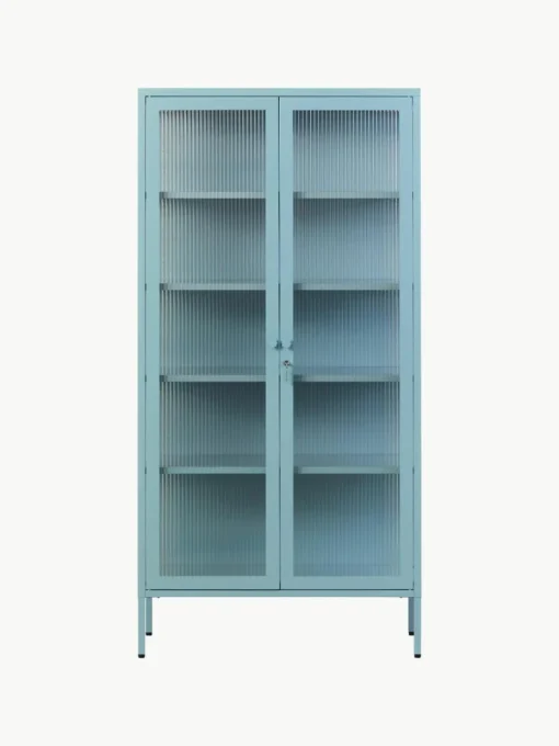 Metalen vitrinekast The Collector met geribbeld glas