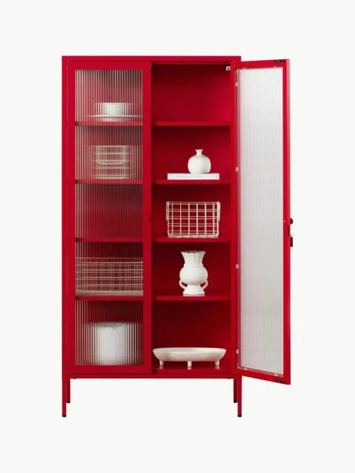 Metalen vitrinekast The Collector met geribbeld glas