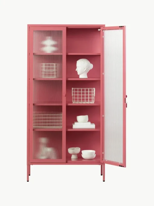 Metalen vitrinekast The Collector met geribbeld glas