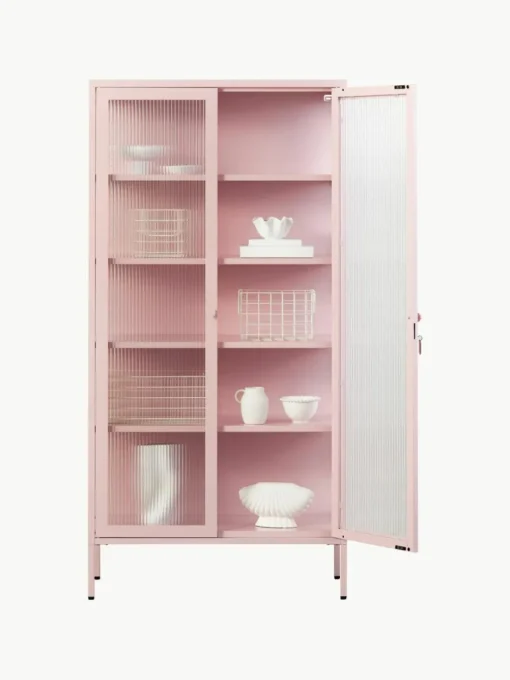 Metalen vitrinekast The Collector met geribbeld glas