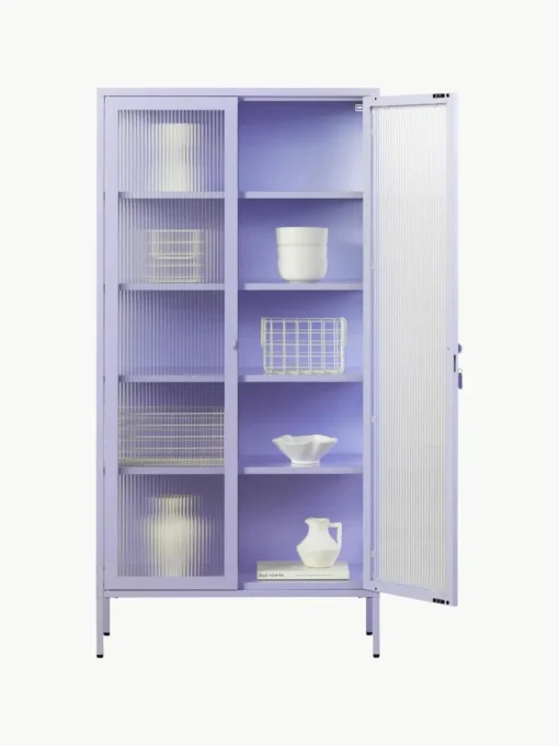 Metalen vitrinekast The Collector met geribbeld glas
