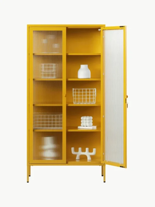 Metalen vitrinekast The Collector met geribbeld glas