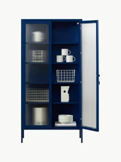 Metalen vitrinekast The Collector met geribbeld glas