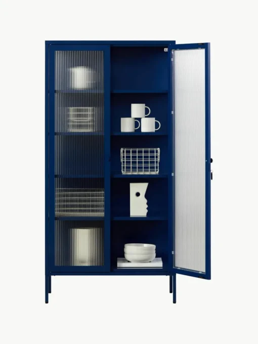Metalen vitrinekast The Collector met geribbeld glas