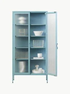 Metalen vitrinekast The Collector met geribbeld glas