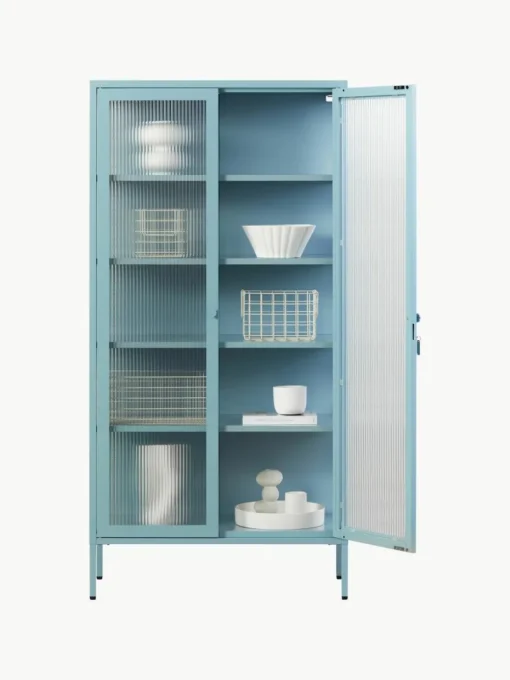 Metalen vitrinekast The Collector met geribbeld glas