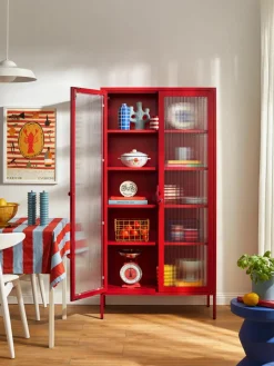 Metalen vitrinekast The Collector met geribbeld glas
