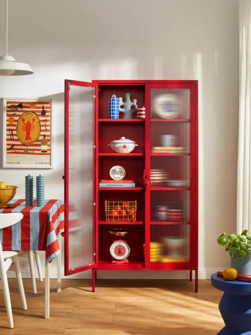 Metalen vitrinekast The Collector met geribbeld glas