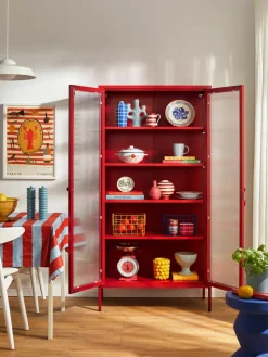 Metalen vitrinekast The Collector met geribbeld glas