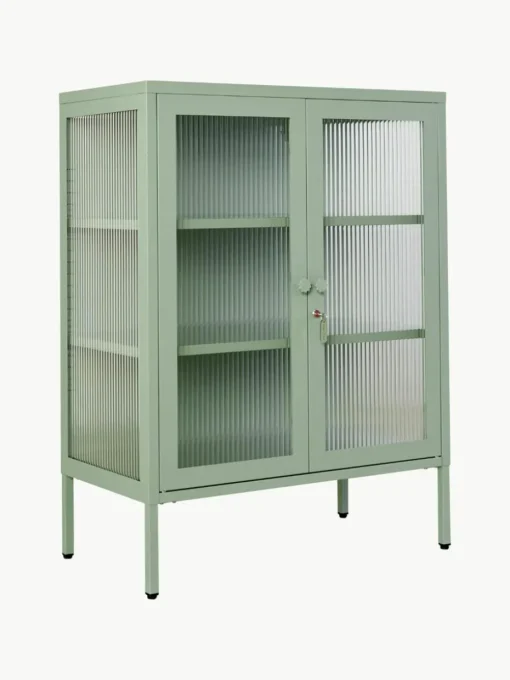 Metalen vitrinekast The Mixer met geribbeld glas