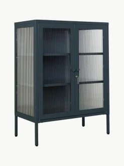 Metalen vitrinekast The Mixer met geribbeld glas