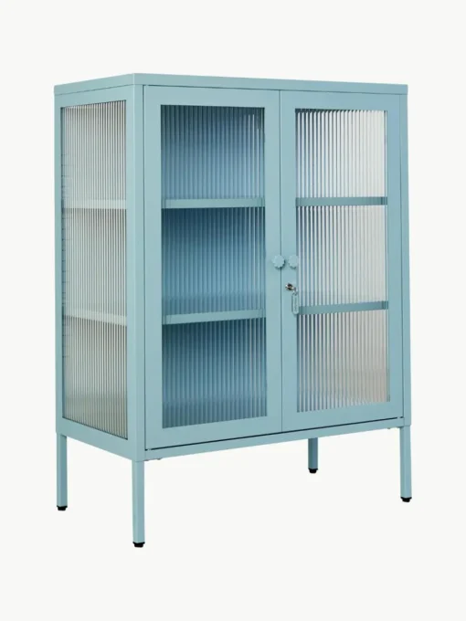Metalen vitrinekast The Mixer met geribbeld glas
