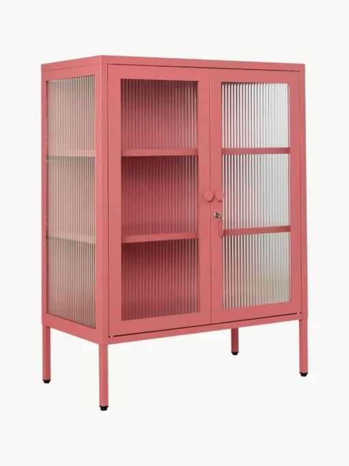 Metalen vitrinekast The Mixer met geribbeld glas