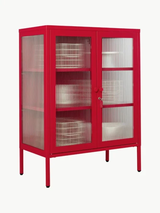 Metalen vitrinekast The Mixer met geribbeld glas
