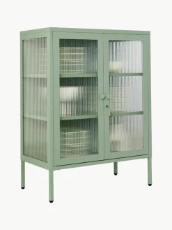 Metalen vitrinekast The Mixer met geribbeld glas