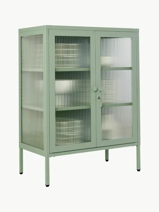 Metalen vitrinekast The Mixer met geribbeld glas