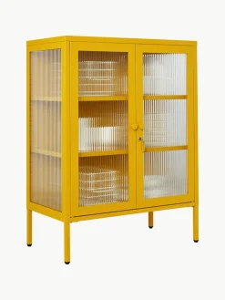 Metalen vitrinekast The Mixer met geribbeld glas
