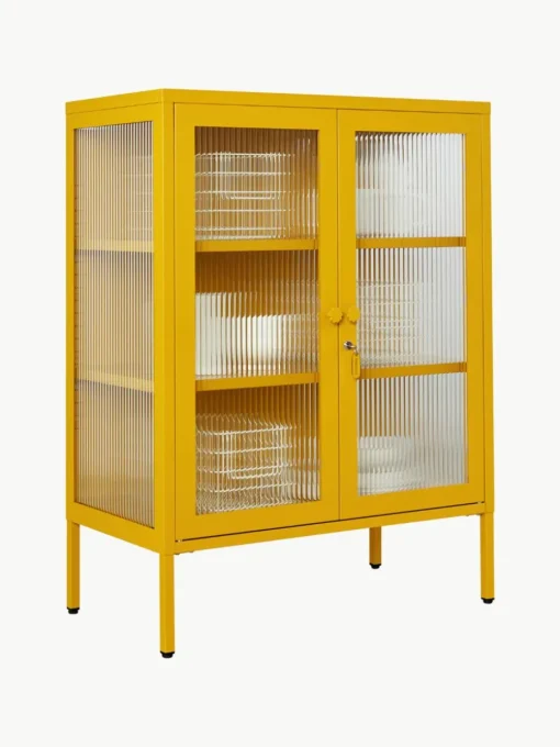Metalen vitrinekast The Mixer met geribbeld glas