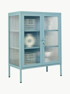 Metalen vitrinekast The Mixer met geribbeld glas