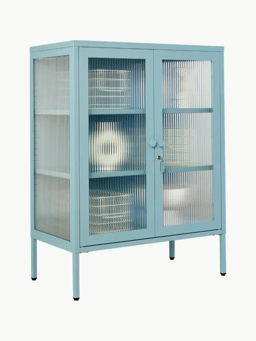Metalen vitrinekast The Mixer met geribbeld glas