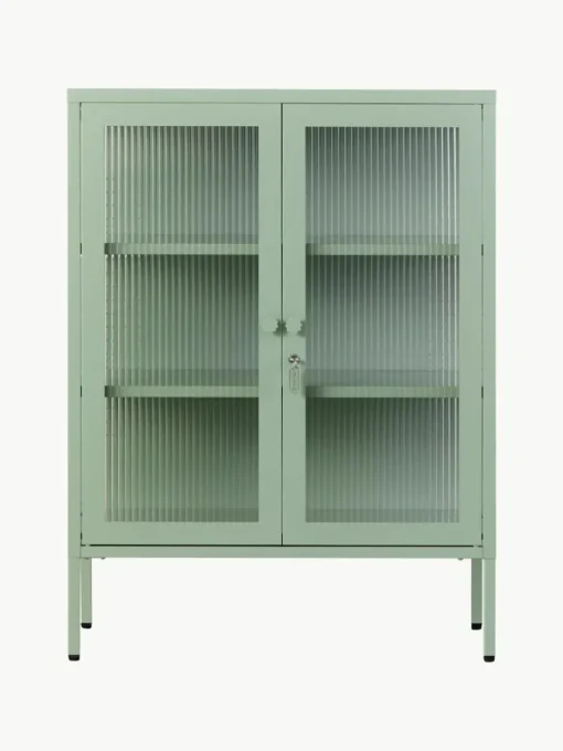 Metalen vitrinekast The Mixer met geribbeld glas