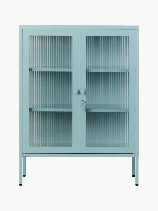 Metalen vitrinekast The Mixer met geribbeld glas