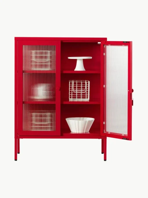 Metalen vitrinekast The Mixer met geribbeld glas