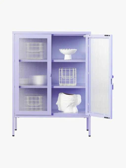 Metalen vitrinekast The Mixer met geribbeld glas