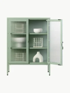 Metalen vitrinekast The Mixer met geribbeld glas