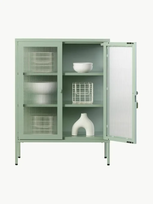 Metalen vitrinekast The Mixer met geribbeld glas