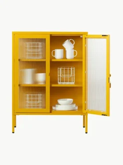 Metalen vitrinekast The Mixer met geribbeld glas