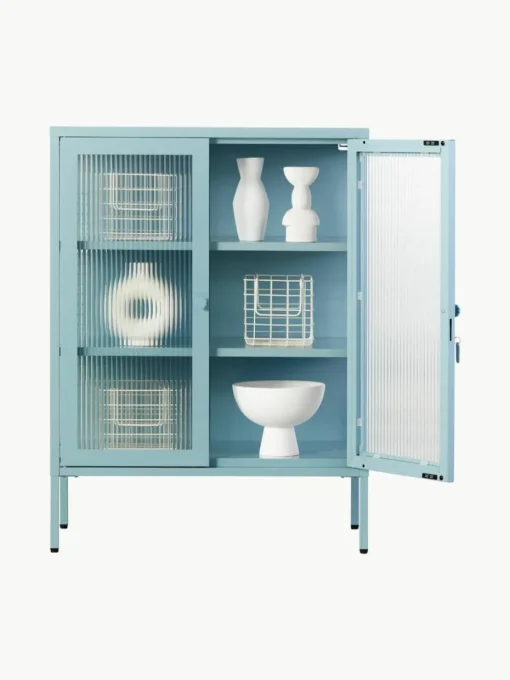 Metalen vitrinekast The Mixer met geribbeld glas