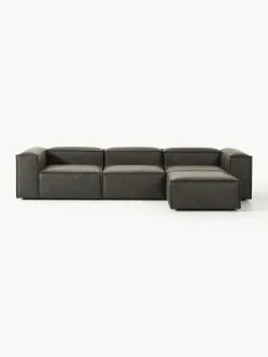Modulaire bank Lennon (4-zits) van gerecycled leer met poef (links/rechts)