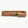 Modulaire bank Lennon (4-zits) van gerecycled leer met poef (links/rechts)