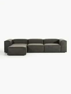 Modulaire bank Lennon (4-zits) van gerecycled leer met poef (links/rechts)