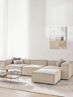 Modulaire bank Lennon (4-zits) van corduroy met poef (links/rechts)