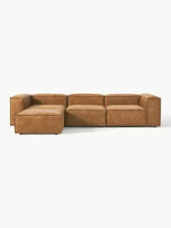 Modulaire bank Lennon (4-zits) van gerecycled leer met poef (links/rechts)