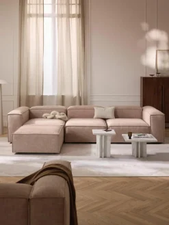 Modulaire bank Lennon (4-zits) van linnenmix met poef (links/rechts)