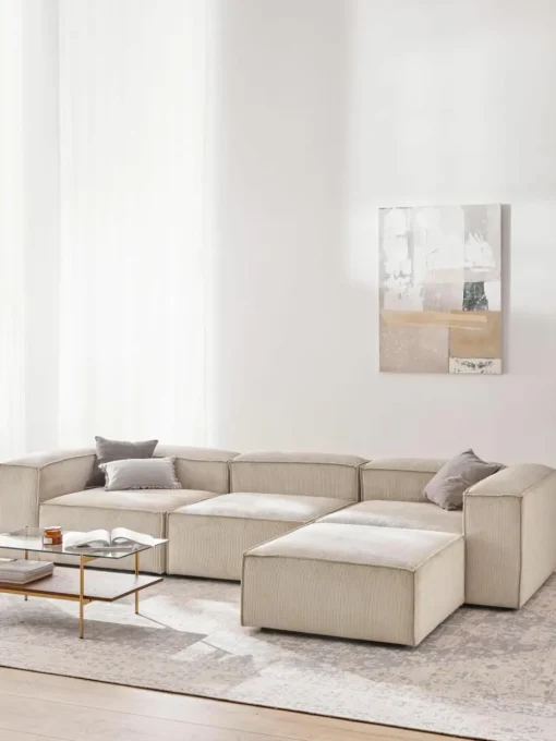 Modulaire bank Lennon (4-zits) van corduroy met poef (links/rechts)