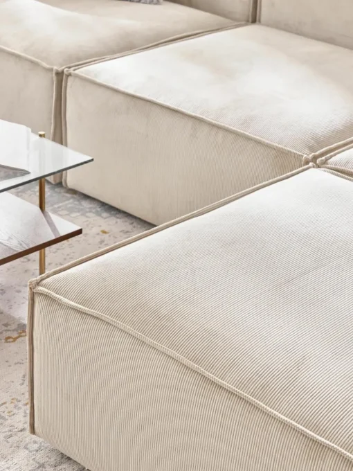 Modulaire bank Lennon (4-zits) van corduroy met poef (links/rechts)