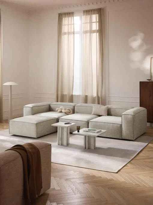 Modulaire bank Lennon (4-zits) van linnenmix met poef (links/rechts)