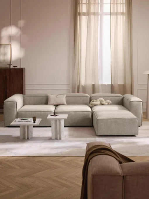 Modulaire bank Lennon (4-zits) van linnenmix met poef (links/rechts)