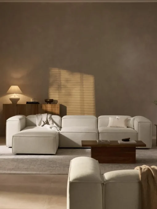 Modulaire bank Lennon (4-zits) van linnenmix met poef (links/rechts)