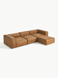 Modulaire bank Lennon (4-zits) van gerecycled leer met poef (links/rechts)