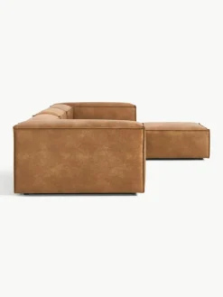 Modulaire bank Lennon (4-zits) van gerecycled leer met poef (links/rechts)