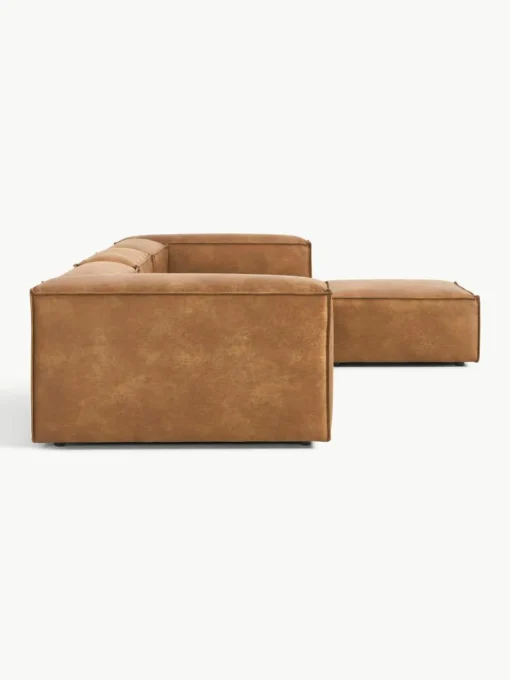 Modulaire bank Lennon (4-zits) van gerecycled leer met poef (links/rechts)