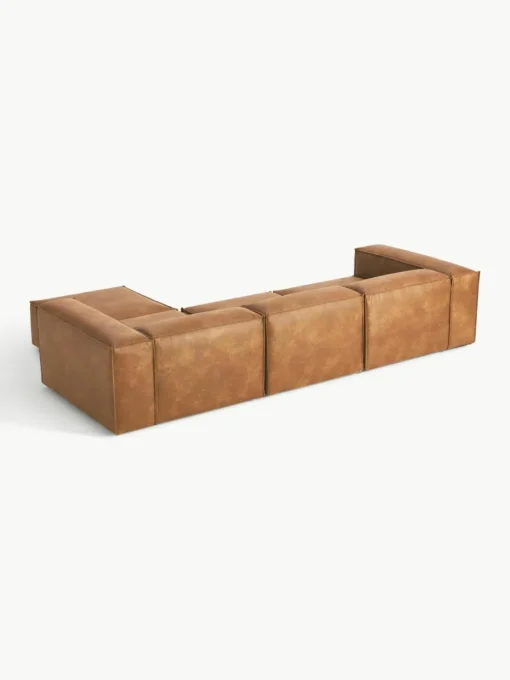 Modulaire bank Lennon (4-zits) van gerecycled leer met poef (links/rechts)